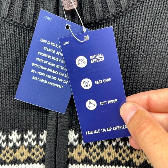 IZOD 5GG Fair Isle Quarterzip Sweater Black Color Mens Size XL NEW - Picture 7 of 10